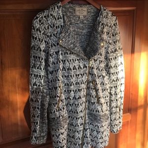 Funky black and white sweater coat.